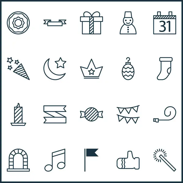 Conjunto de iconos felices con chimenea, fuegos artificiales, corona y otros elementos del punto de bandera. Iconos felices ilustración aislada . — Foto de Stock