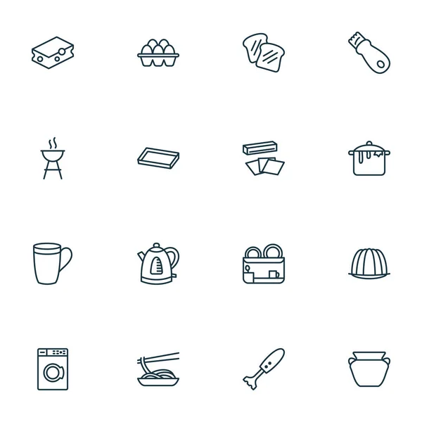Кулінарні ікони лінійний стиль набір з цестером, лист для випічки, електричний чайник та інші елементи заварного крему. Ізольовані ілюстрації кулінарних іконок . — стокове фото