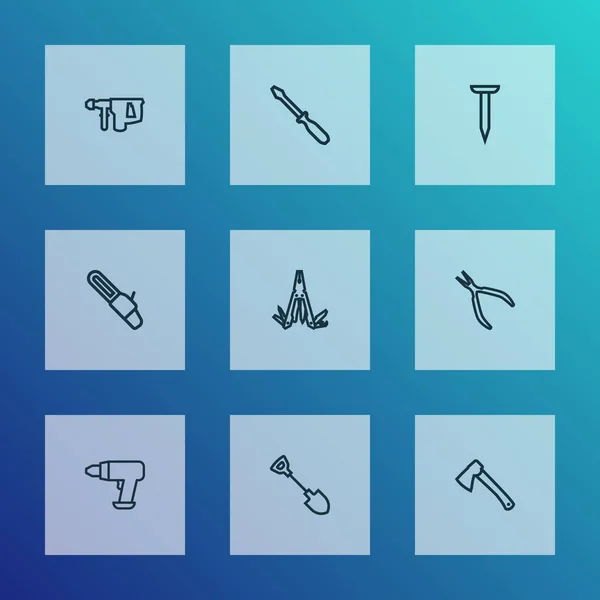 Repair icons line style set with screwdriver, multi tool, hatchet and other turn-screw elements. Isolated  illustration repair icons. — Stock Photo, Image