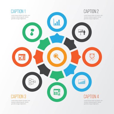 Executive Icons set ile proje sunumu, istatistik araştırma, proje son tarihleri ve diğer şirket istatistikleri öğeleri ile. İzole vektör çizim icra simgeleri.