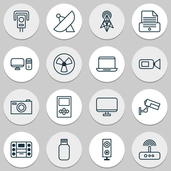 Hardware icons set with cctv, modem, sputnik and other speaker elements. Isolated vector illustration hardware icons. — Stock Vector