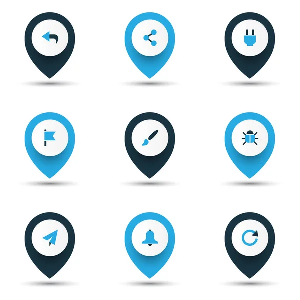 Icônes utilisateur colorées avec alarme, drapeau, bug et autres éléments de réseau. Isolation vectorielle icônes utilisateur illustration . — Image vectorielle