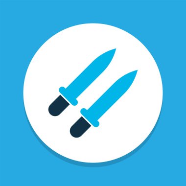 Kılıç simgesi renkli sembol. Moda tarzında birinci kalite izole silah ögesi.