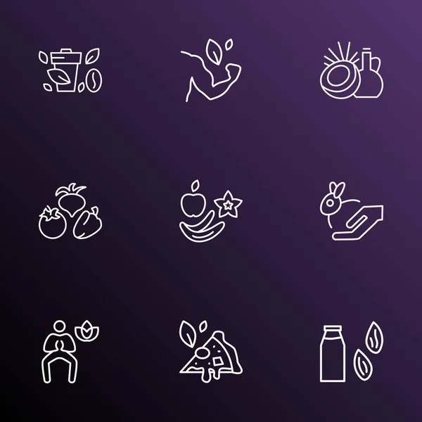 Vegan icons line style set with coconut oil, fruits, strong vegan and other meditation elements. Isolated illustration vegan icons. — Stock Photo, Image
