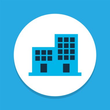 Ofis binası simgesi renkli sembol. Moda tarzında birinci kalite izole daire ögesi.