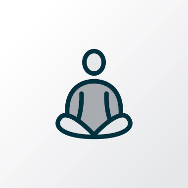 Meditasyon simgesi renkli çizgi sembolü. Moda tarzında birinci sınıf kalite izole yoga ögesi.