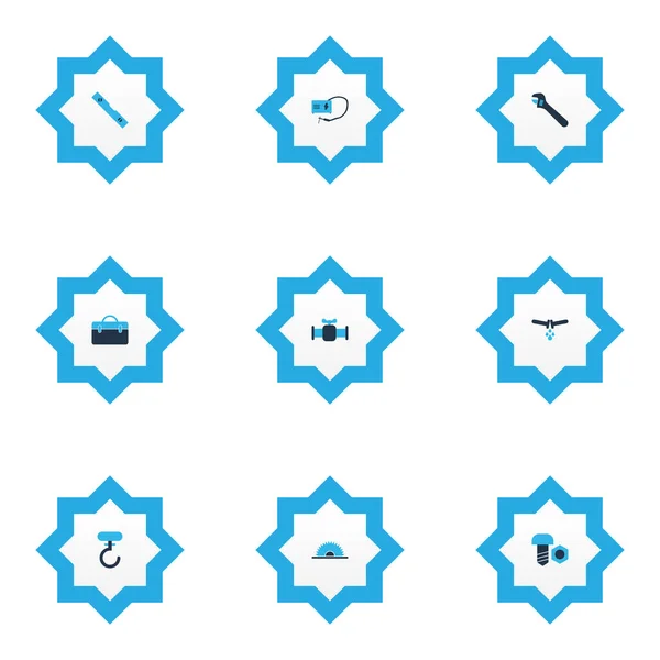 Ícones industriais conjunto colorido com parafuso com porca, válvula, caixa e outros elementos do guindaste. Isolado vetor ilustração ícones industriais . —  Vetores de Stock