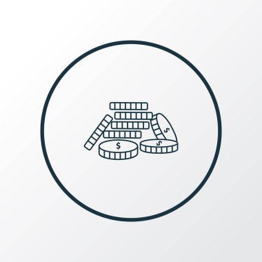 Simge çizgi sembolü istiflenmiş sikkeler. Kaliteli kalite izole nakit yığını ögesi modada.