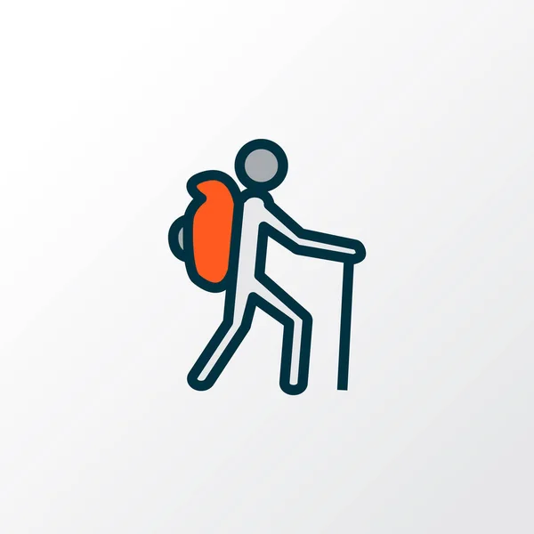 Turist med ryggsäck ikon färgad linje symbol. Premium kvalitet isolerad klättring element i trendig stil. — Stockfoto