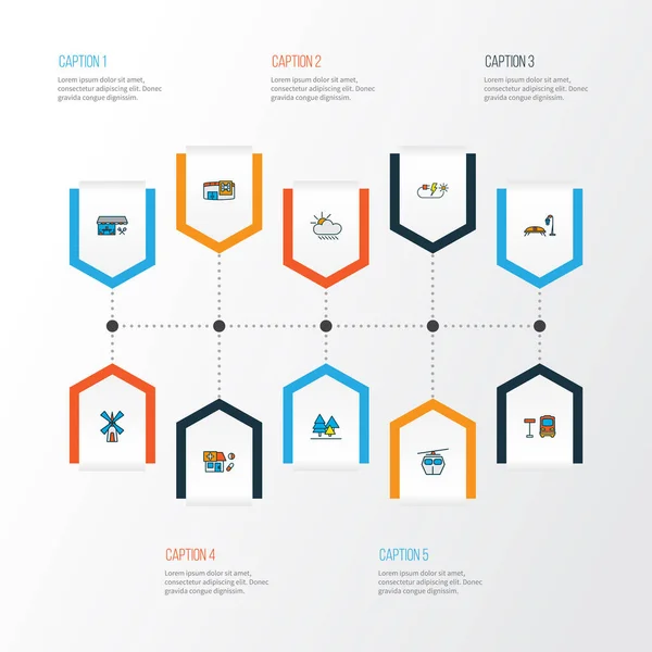 Ícones da cidade colorido conjunto de linha com farmácia, teleférico, cinema e outros elementos da estação de autobus. Ícones isolados da cidade da ilustração . — Fotografia de Stock