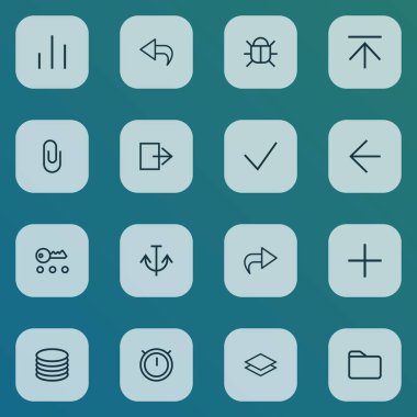 Interface icons line style set with second meter, key, exit and other log out elements. Isolated vector illustration interface icons. clipart