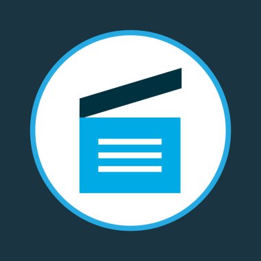 Film alkış simgesi renkli sembol. Moda tarzında birinci kalite izole edilmiş klaket ögesi.