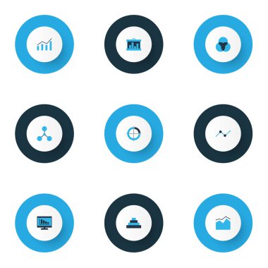 Grafikler, diyagramlar ve istatistik simgeleri kümesi. Kaliteli sembol koleksiyonu. Simgeler web, uygulama ve UI tasarımı için kullanılabilir.