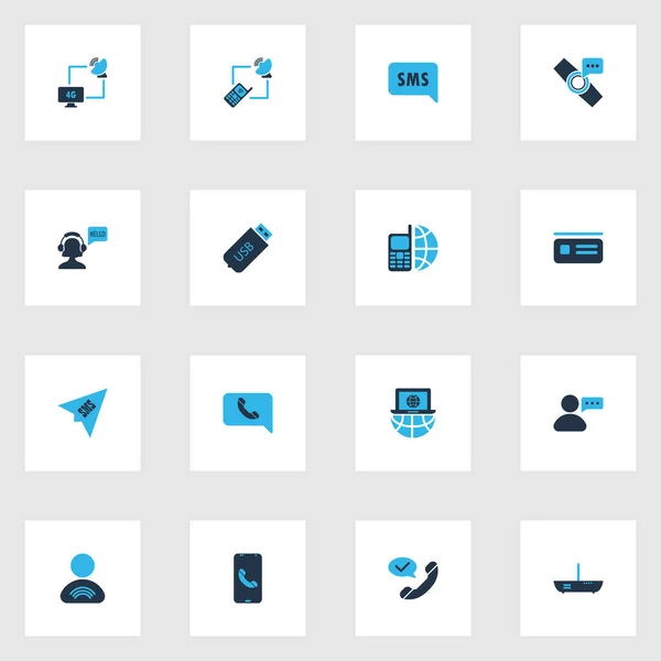 Ícones de conexão colorido conjunto com web, notificação de relógio inteligente, satélite com computador e outros elementos hotline. Ícones de conexão de ilustração isolados . — Fotografia de Stock