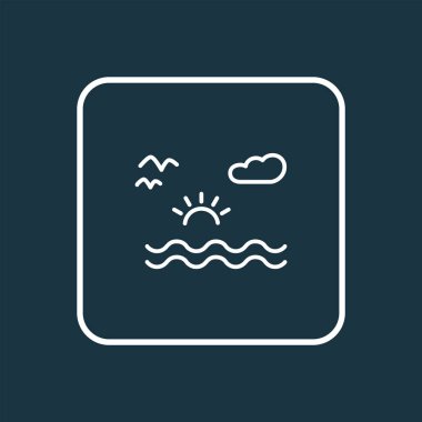 Deniz manzarası ikon çizgisi sembolü. Moda tarzında birinci kalite izole doğa ögesi.