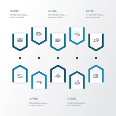 Görüntü araması, ilgili içerik, arama motoru ve diğer başarı unsurları ile optimizasyon simgeleri satır biçimi seti. İzole vektör illüstrasyon optimizasyon simgeleri.