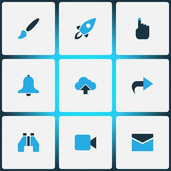 Interface icons colored set with launch, ahead, video and other forward elements. Isolated illustration interface icons. — Stock Photo, Image