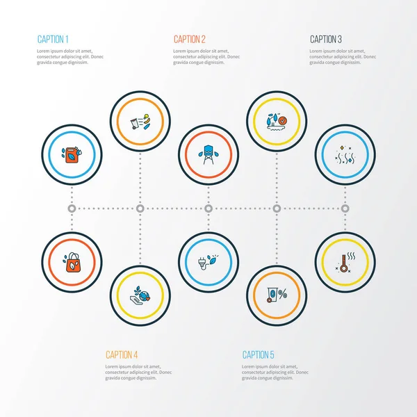 생태적 아이콘들은 신선 한 공기, 쓰레기 제로, 에코 토트 백등 다른 요소들로 구성된 선을 가지고 있습니다. 격리 된 비유 생태계의 아이콘. — 스톡 사진