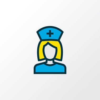 Hemşire simgesi renkli çizgi sembolü. Moda tarzında birinci kalite izole kadın doktor unsuru.