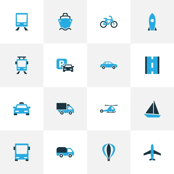 Transport icons colored set with road, balloon, helicopter and other missile elements. Isolated illustration transport icons. — Stock Photo, Image