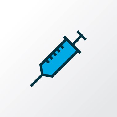 Şırınga renkli çizgi sembolü. Moda tarzında birinci kalite izole aşı elementi.