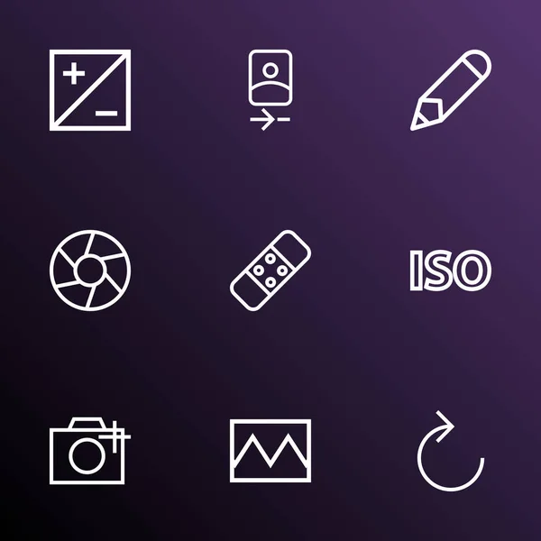 Picture icons line style set with pen, smartphone, mode and other camera front elements. Isolated illustration picture icons. — Stock Photo, Image