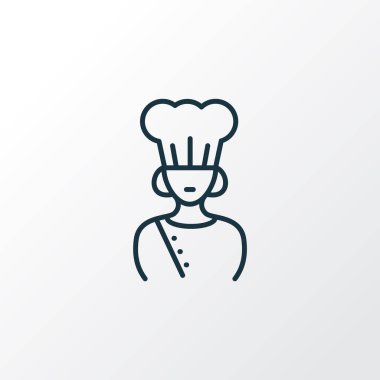 Şef ikon çizgisi sembolü. Kaliteli kalite izole aşçı kadın unsuru modada.