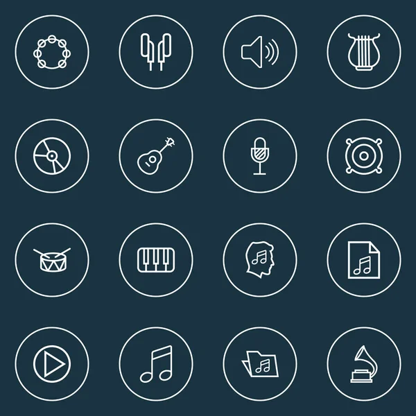 Multimedia icons line style set with lover, speaker, gramophone and other soundtrack elements. Isolated vector illustration multimedia icons. — Stock Vector