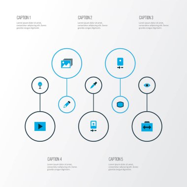 Resim simgeleri kırmızı göz, slayt gösterisi, galeri ve diğer resim öğelerini kaldırır. İzole vektör resimleme simgeleri.