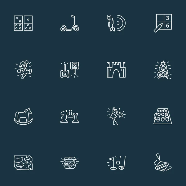 Activiteit pictogrammen lijn stijl ingesteld met tanks spel, golf, sudoku en andere schatelementen. Geïsoleerde vectorillustratie-iconen. — Stockvector