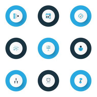 Otorite simgeleri bağlantı ağı, düşünme, kişilik özellikleri ve tartışma unsurlarıyla renklendirilmiş. İzole edilmiş illüstrasyon otorite simgeleri.