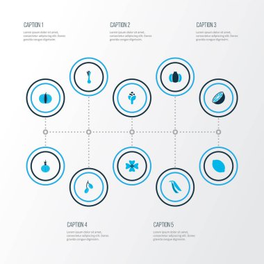 Meyve simgeleri soğan, yonca, kabak ve diğer yeşil soğan elementleriyle renklendirilmiş. Ayrı resimli meyve simgeleri.