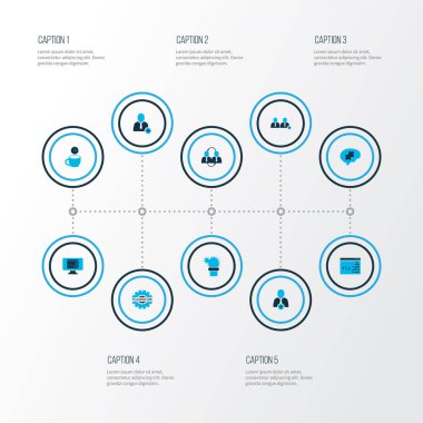 Görev simgeleri meydan okuma ile ayarlandı, ekibe ekle, takımı kaldır ve diğer kayıt hesap elemanlarını kaldır. İzole vektör çizim simgeleri.