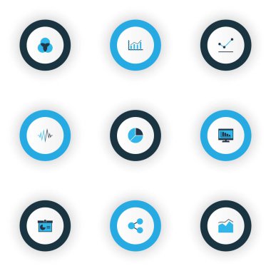 Grafikler, diyagramlar ve istatistik simgeleri kümesi. Kaliteli sembol koleksiyonu. Simgeler web, uygulama ve UI tasarımı için kullanılabilir.