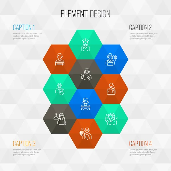 직업 아이콘은 보안, 팬터마임, 농부 여성, 그리고 다른 미트라 여성 요소로 구성 된 라인 스타일이다. 독립 된 삽화 점령 아이콘. — 스톡 사진