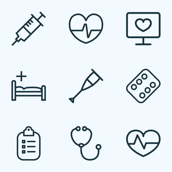 Medicine icons line style set with pulse, injection, vitamin and other syringe elements. Isolated illustration medicine icons. — Stock Photo, Image