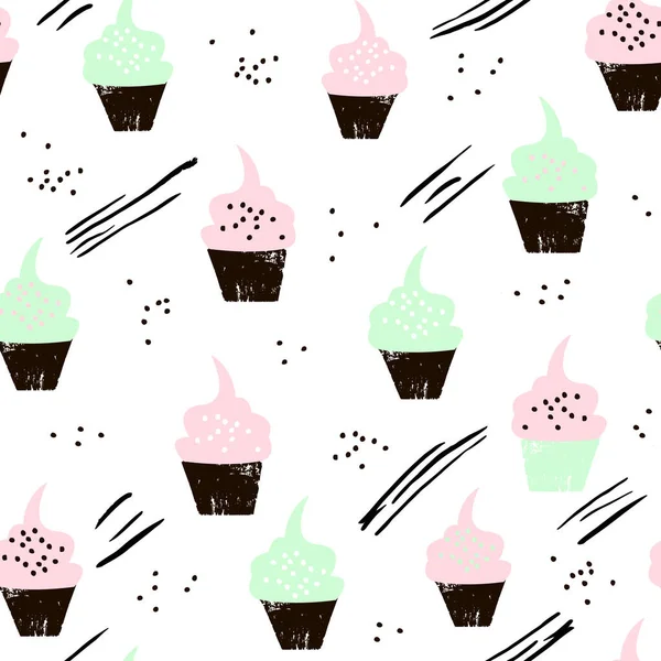 Patrón Sin Costuras Con Cupcakes Menta Elementos Dibujados Mano Ideal — Vector de stock