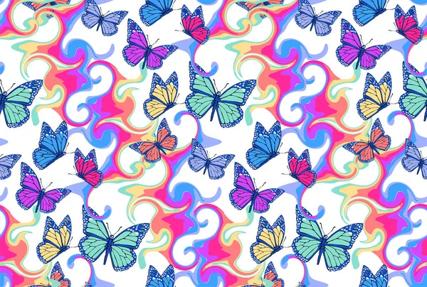 Fantastiques Papillons Modèle Sans Couture Illustration Vectorielle Convient Pour Tissu — Image vectorielle