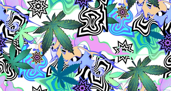 Wzór Marihuany Fantastyczne Kwiaty Ilustracja Wektora Płynny Wzór Ilustracja Wektora — Wektor stockowy