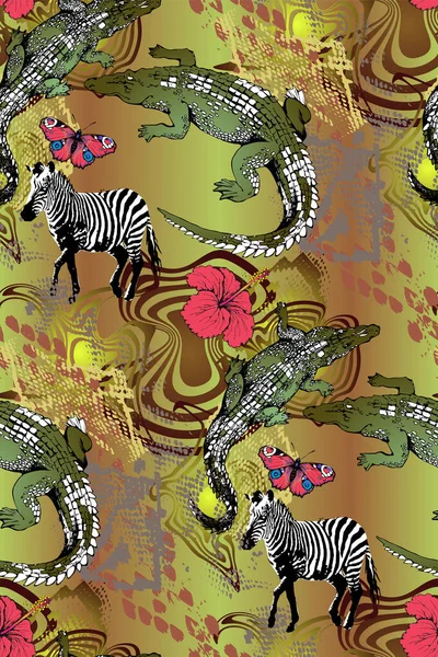 Padrão Crocodilo Zebra Ilustração Vetorial Adequado Para Tecido Mural Papel — Vetor de Stock