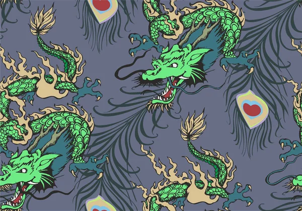 Образец Азиатского Дракона Векторная Иллюстрация Подходит Настенной Росписи Оберточной Бумаги — стоковый вектор