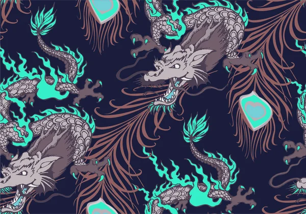 Образец Азиатского Дракона Векторная Иллюстрация Подходит Настенной Росписи Оберточной Бумаги — стоковый вектор