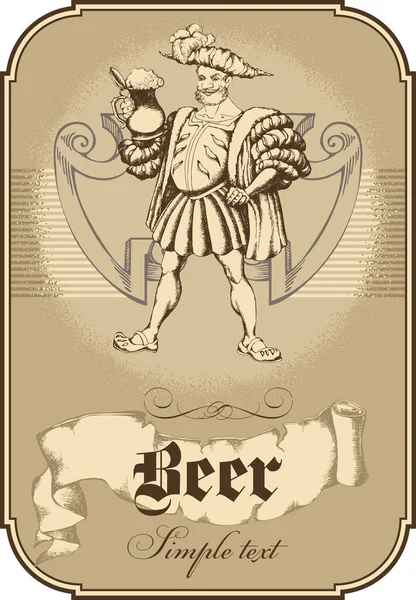 Homme Costume Renaissans Avec Tasse Bière Modèle Bière Design Style — Image vectorielle