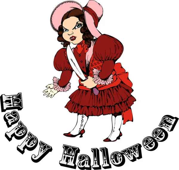 Halloween Bambola Spaventosa Personaggio Mistico Con Coltello — Vettoriale Stock