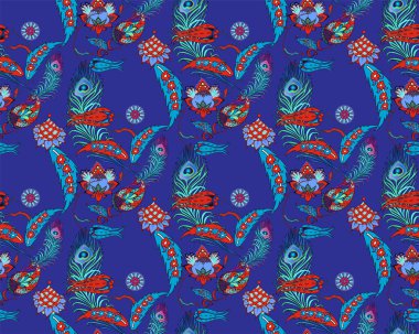 Türk tarzında harika çiçekler. Kusursuz desen. Vektör illüstrasyonu