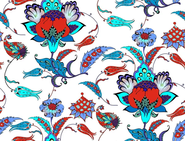 Fantastische Blumen Türkischen Stil Nahtloses Muster Vektorillustration — Stockvektor