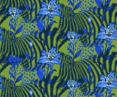 Zebra ve çiçeklerin kusursuz deseni. Kumaş, duvar resmi, ambalaj kağıdı ve benzeri şeyler için uygun. Vektör illüstrasyonu