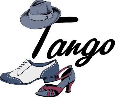 Tango sembolü olarak eski ayakkabı ve şapka tasarımı.