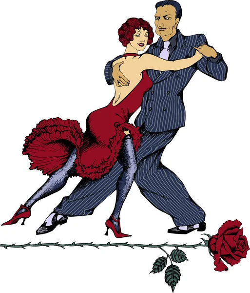 Couple Dancing Tango Gangster Style 1930 — Stock Vector