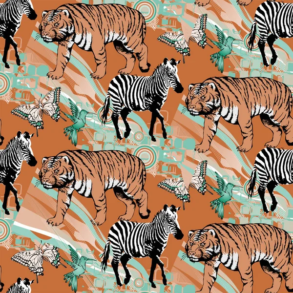 Zebra Tigris Zökkenőmentes Mintája Alkalmas Szövet Freskó Csomagolópapír Hasonlók Vektorillusztráció — Stock Vector